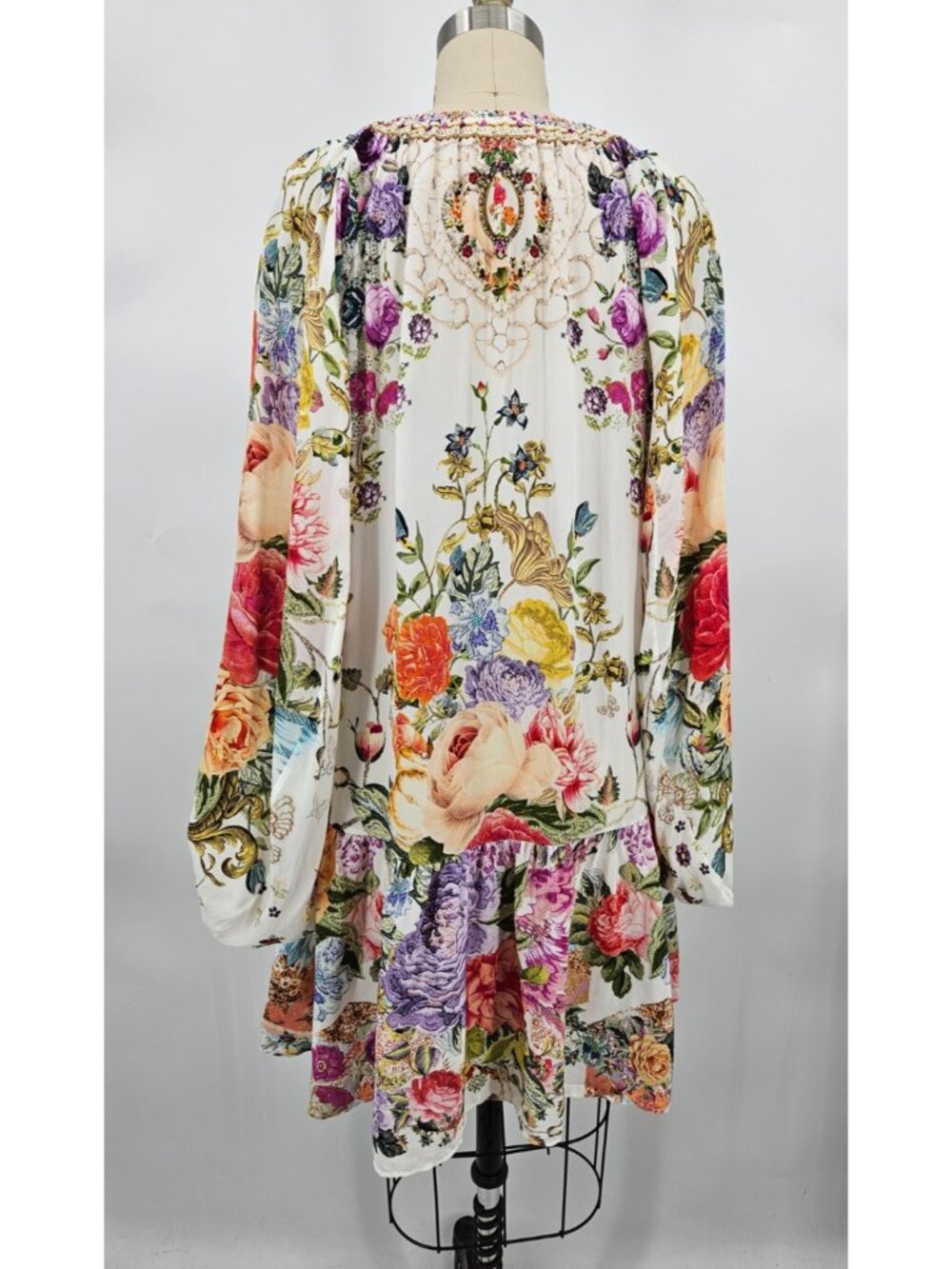 Camilla Sew Yesterday V-Neck Blouson Sleeve Mini Dress Womens XS Silk Crystals - Picture 7 of 12